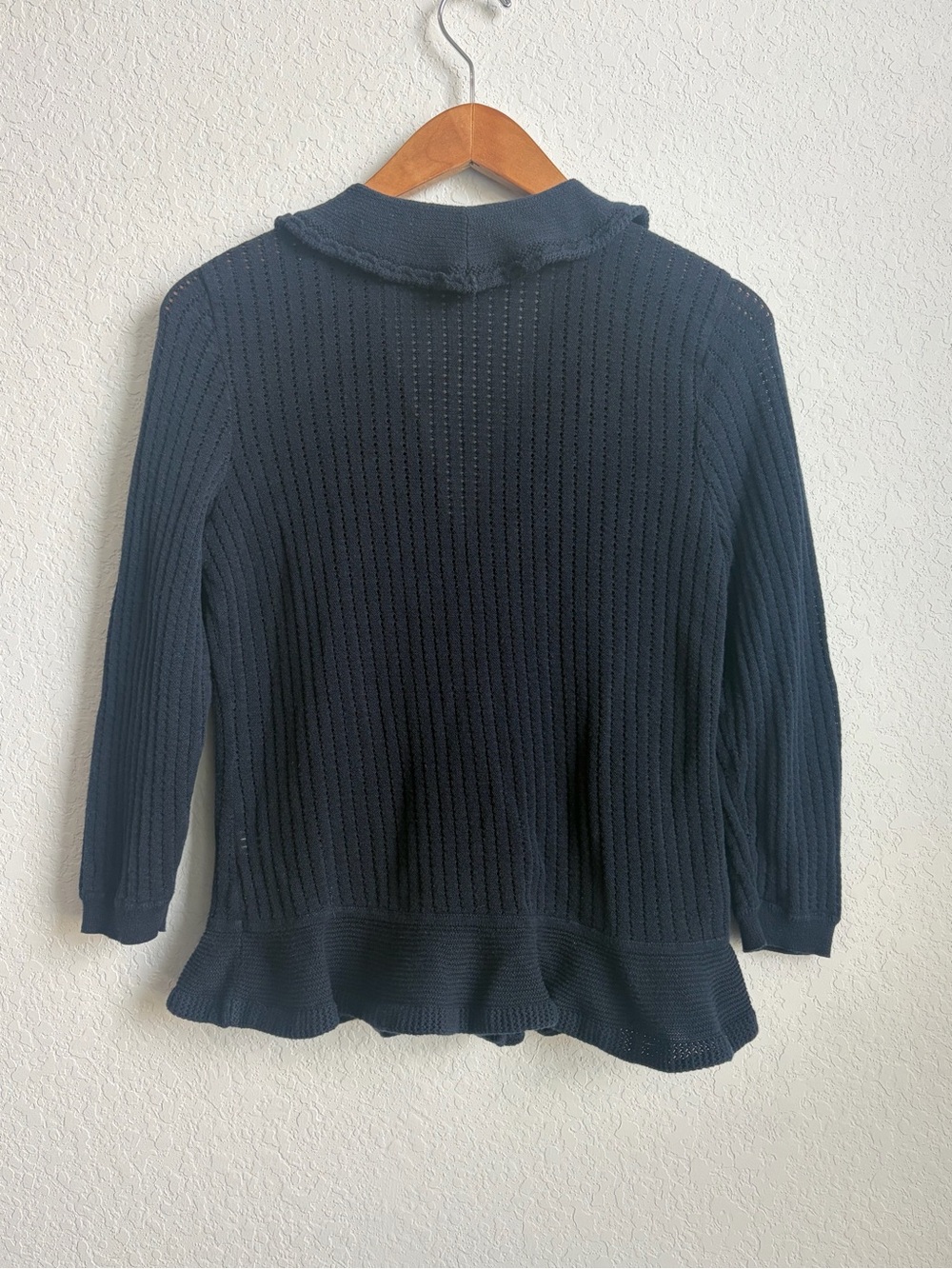 Chaps Navy Ruffle-Front Knit Cardigan - Picture 4 of 4